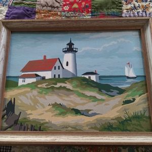 Vintage framed lighthouse nautical paint by number
